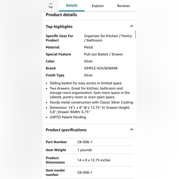 SIMPLE HOUSEWARE 2 Tier Sliding Cabinet Basket Organizer Drawer, Silver - Picture 15 of 15